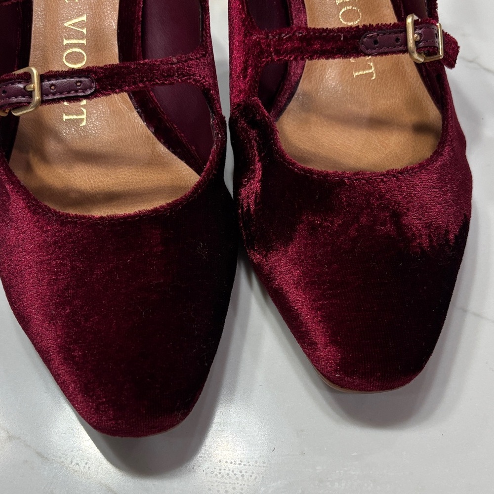 Chelsea & Violet Burgundy Velvet Heels - Picture 4 of 10